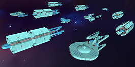 Sternenflottenkonvoi der älteren Generation. Die Frachter stammen aus dem Starfleet Command PC-Spiel